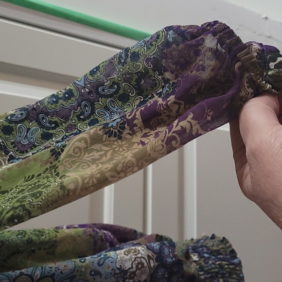 Dressbarn Woman Purple Green Print Sheer Lined Top Blouse 3X - Picture 4 of 12